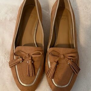 crown & ivy Tan Loafers with Tassel Accents